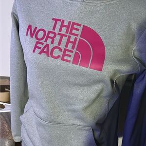 The North Face Gray Sweatshirt with Pink Logo